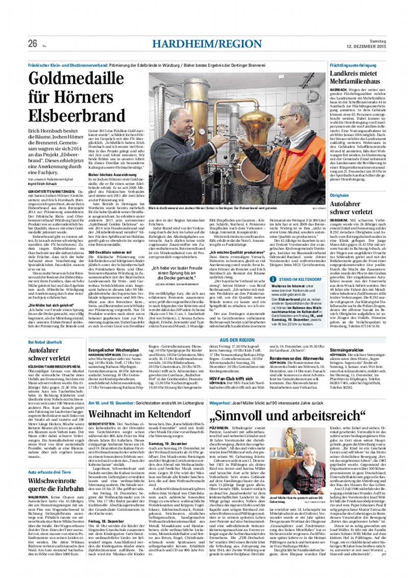 Goldmedaille für Hörners Elsbeerenbrand